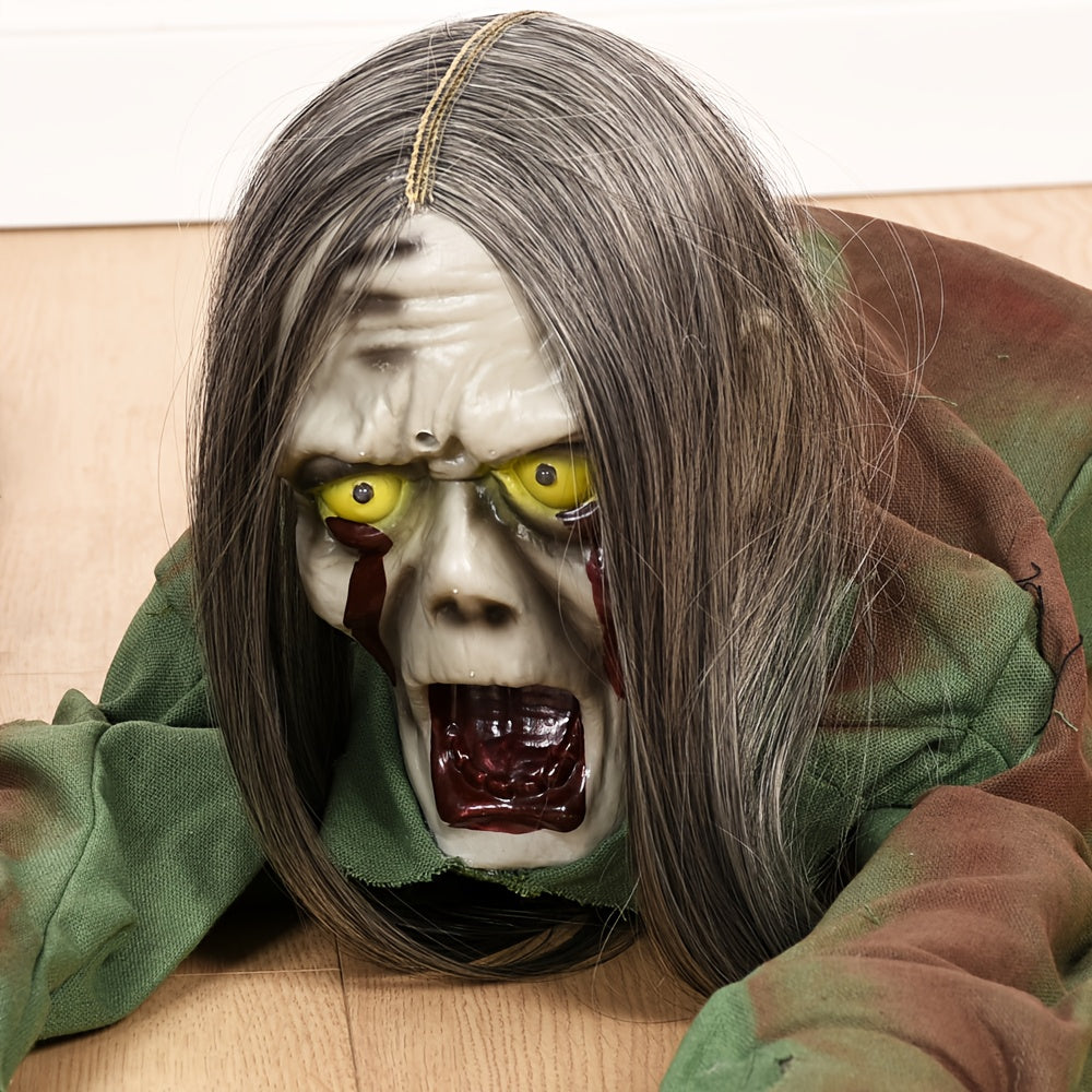 1pc Animated Slime Crawling Zombie with Glowing Eyes & Moving Body - Realistic Horror Sound Effects, Spooky Halloween Decoration for Haunted House, Party Pranks, Outdoor/Indoor Use - Plastic Figure (AA Not Included) Christmas, Halloween