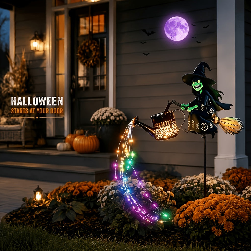 1pc Witch Solar Watering Can LighSoar Kettle Light, IP56, Halloween Witch Copper Coin-Kettle Solar Powered Landscape Lamp, Light Sensor No Wiring Spooky Halloween Garden Yard Lawn Pathway Decoration, Holiday Gift for Courtyard Patio