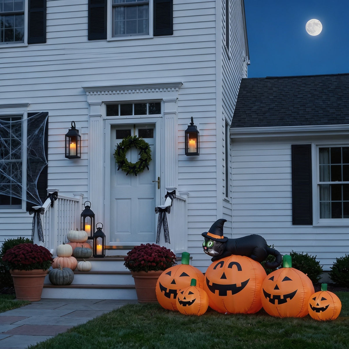7FT Large Halloween Yard Ornament with Pumpkin Cat, Spooky Outdoor Garden Decoration – Perfect for Party, Porch, Lawn & Haunted House Displays