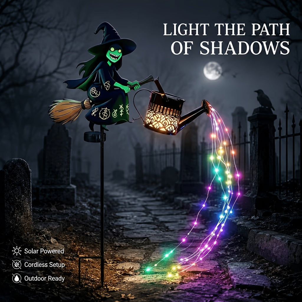 1pc Witch Solar Watering Can LighSoar Kettle Light, IP56, Halloween Witch Copper Coin-Kettle Solar Powered Landscape Lamp, Light Sensor No Wiring Spooky Halloween Garden Yard Lawn Pathway Decoration, Holiday Gift for Courtyard Patio