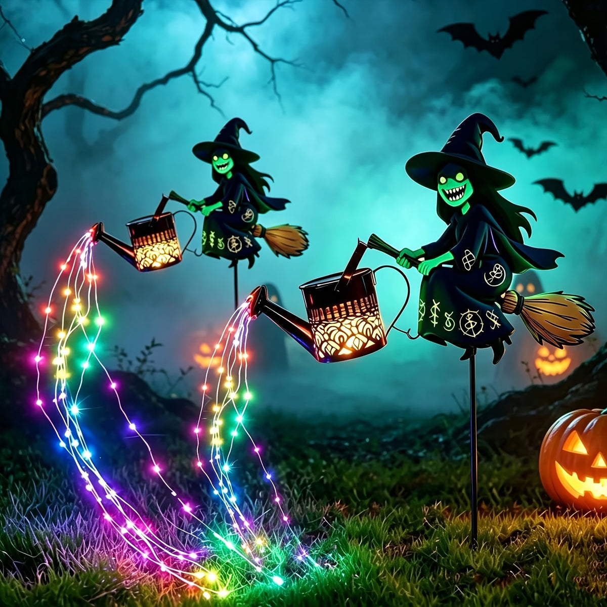 1pc Witch Solar Watering Can LighSoar Kettle Light, IP56, Halloween Witch Copper Coin-Kettle Solar Powered Landscape Lamp, Light Sensor No Wiring Spooky Halloween Garden Yard Lawn Pathway Decoration, Holiday Gift for Courtyard Patio