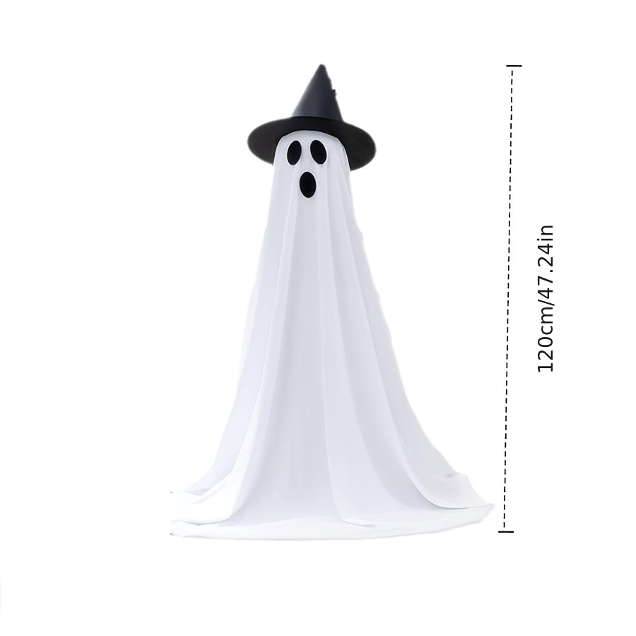 Halloween Standing Ghost Figure with Hat, Light-Up Atmospheric Decoration for Front Porches And Yards, Outdoor Halloween Ambiance Ornament (Batteries Not Included)