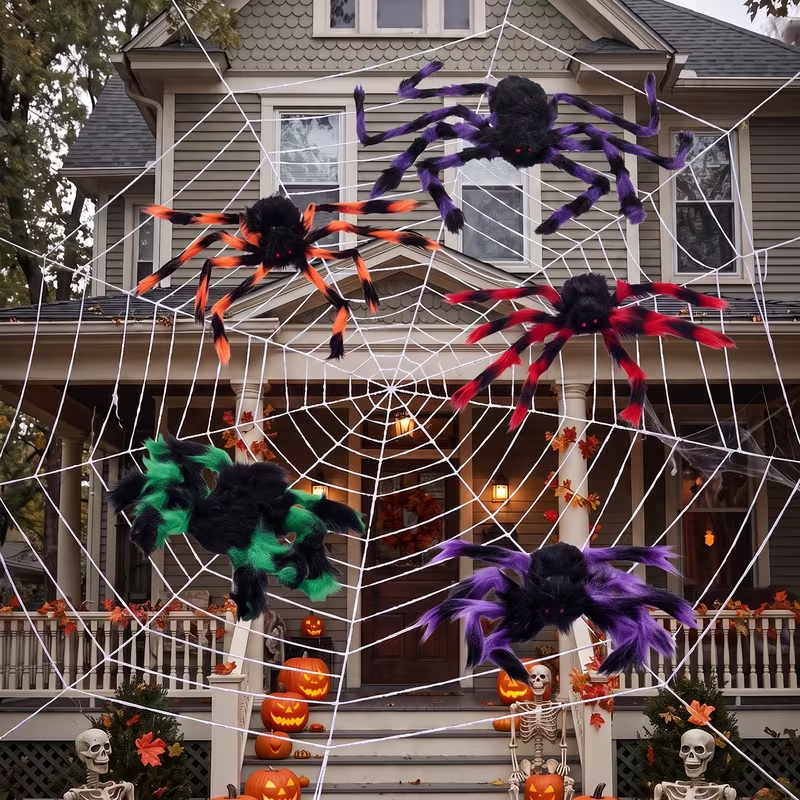 5pcs Halloween Red Eyes Giant Spider, Halloween Statue Decorations, for Yard Party Lawn Garden Decorations Indoor Decor and Haunted Houses Prop.